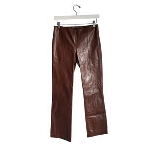 Theory 100% Leather Brown Pants Trousers size 2 Minimalist Neutral Winter Y2K 90
